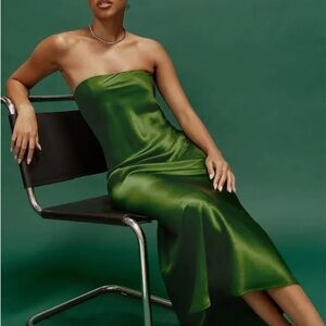 Reformation Green Strapless Joanne Dress